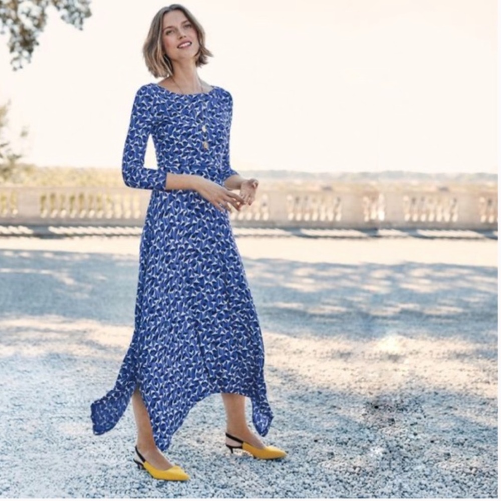 Boden Royal Blue Printed Asymmetric Midi Dress